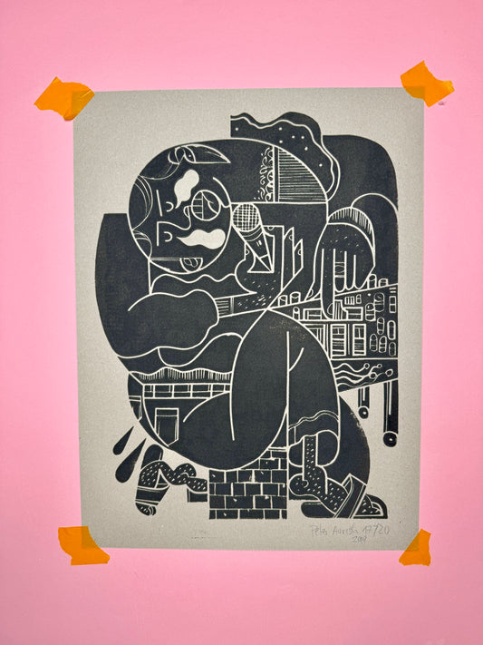 Alleinunterhalter / Linolschnnitt / 30 x 40 cm